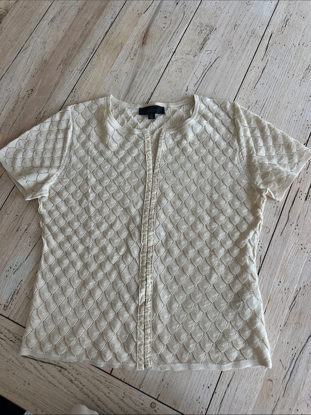 Zara Cream Short-Sleeve Textured Knit Top
